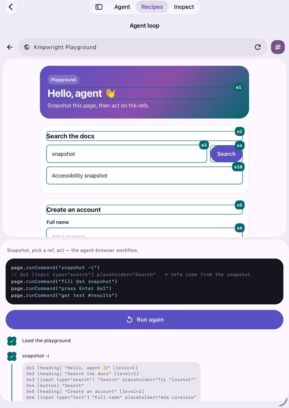 KMPwright on an iPad, automating a web page inside an app